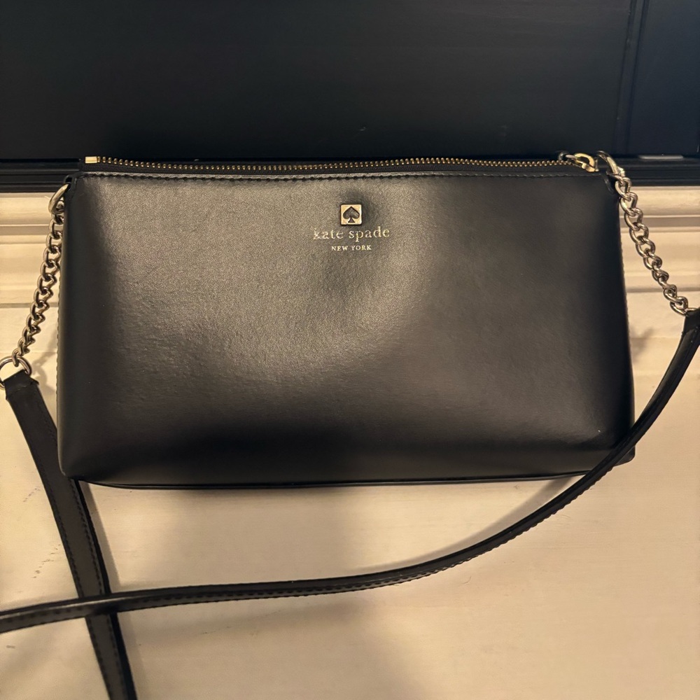 Kate Spade Black Leather Crossbody Bag with Gold Chain